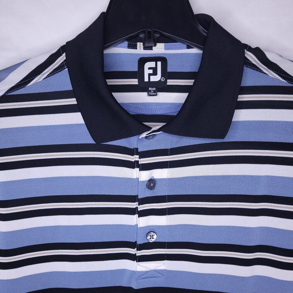 FootJoy Men's Blue, White & Black Striped Polo